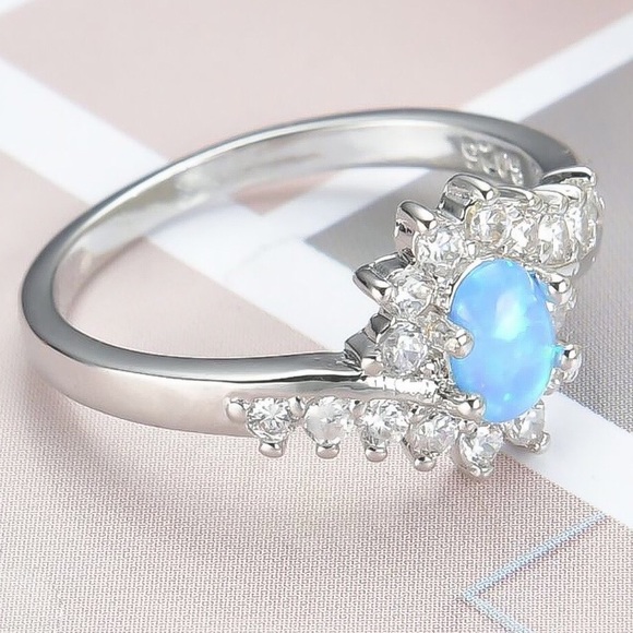 925 Silver Genuine Blue Opal Ring - Picture 4 of 4